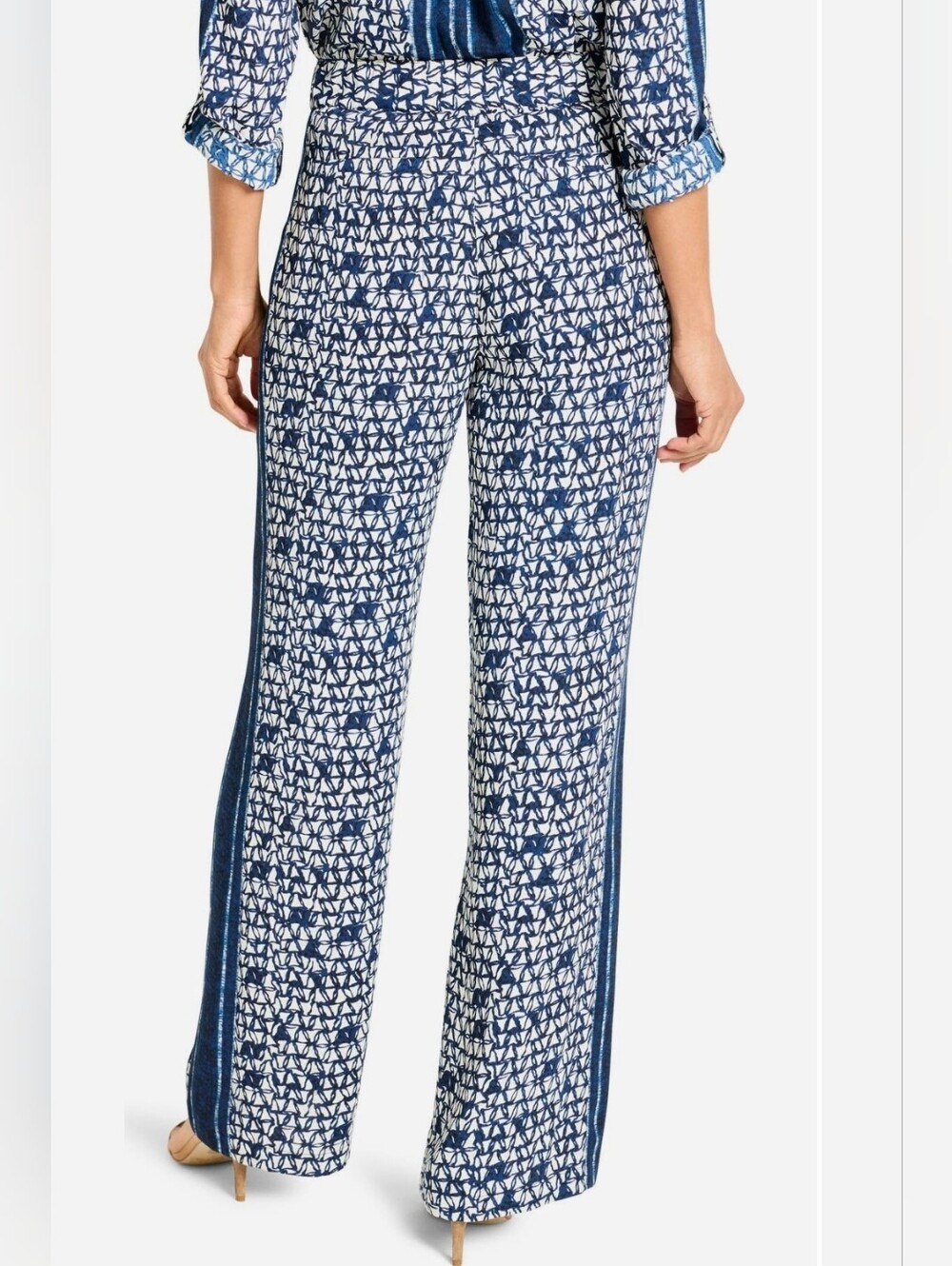 NIC+ZOE Etched Angle Blue Patterned Wide-Leg Pants Size 6 - Picture 2 of 13